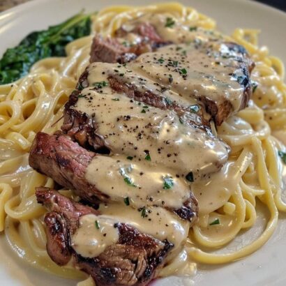 Thumbnail for Savory Steak Gorgonzola Alfredo with Creamy Parmesan Sauce