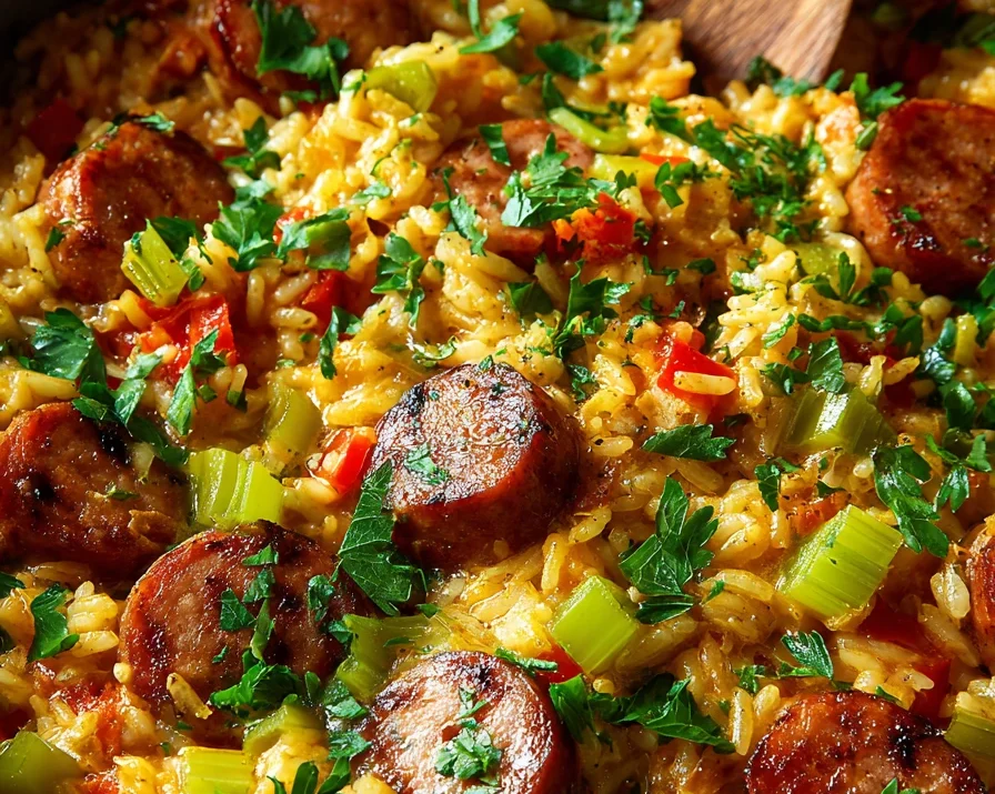 Cheesy Sausage and Rice Skillet