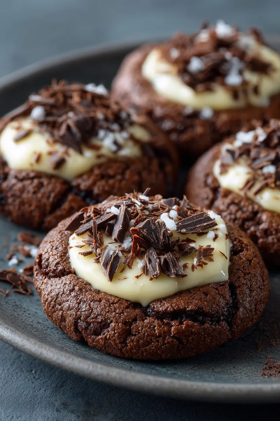 Chocolate Fudge Thumbprint Cookies with Vanilla Cream