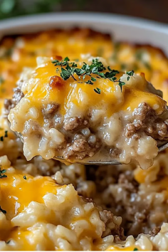 Cheesy Ground Beef & Rice Casserole