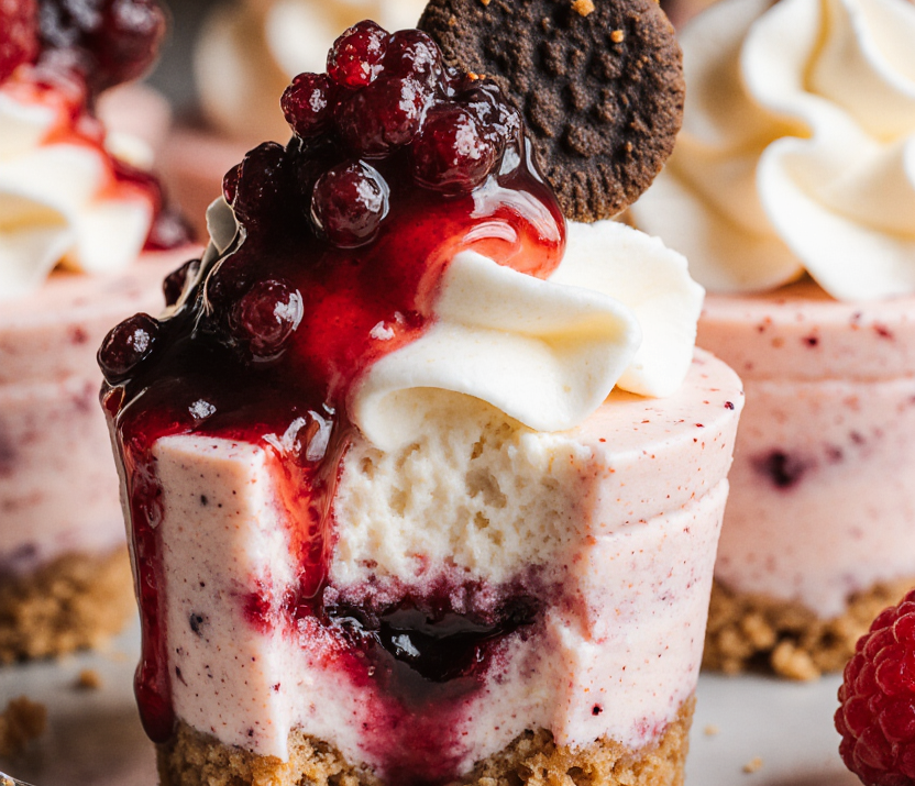 Mini Jammie Dodger No-Bake Cheesecakes