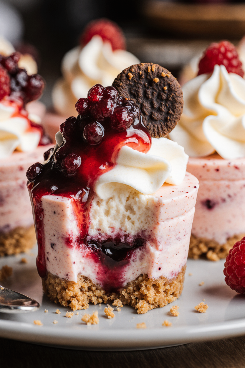 Mini Jammie Dodger No-Bake Cheesecakes