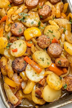 Sausages with Oven-Roasted Potatoes and Peppers